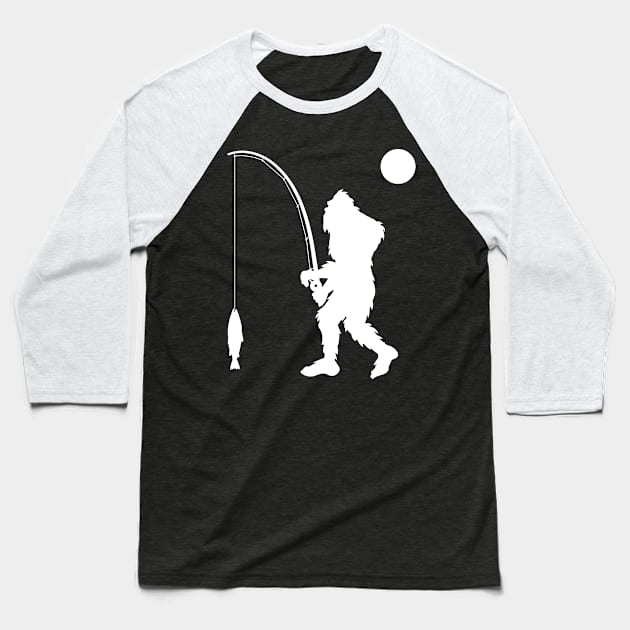 Bigfoot Fishing Baseball T-Shirt by Tesszero